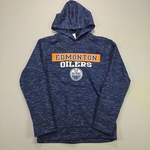 NHL Edmonton Oilers Kids Medium 7/8 Blue Space Dye Pullover Hoodie Sweatshirt